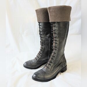 Cole Haan x Nike Air Knee-High Black Leather Combat Boots, 7.5